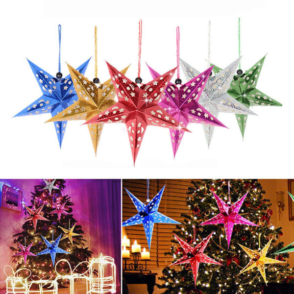 30 cm 3D Stjerne Papir Henge Hult Pentagram Lampekule Julerstatning