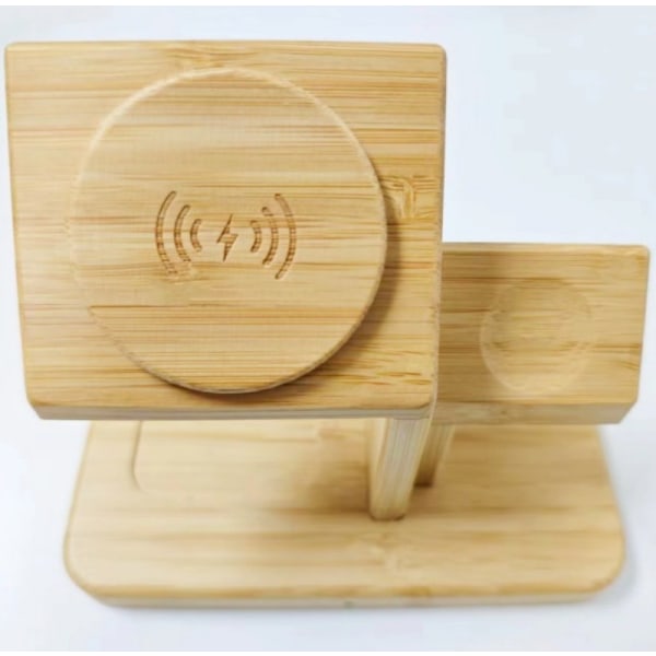 Tre-i-ett bambu trådlös laddning 15W bordstelefonstativ Multifunktionell magnetisk trådlös laddare för Apple