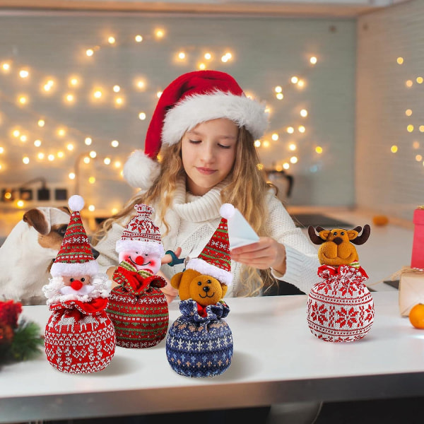 Julklappsdockapåsar med dragsko Återanvändbara, stickade säckväv tomtepresentpåsar för barn Semesterinpackning (4 st)