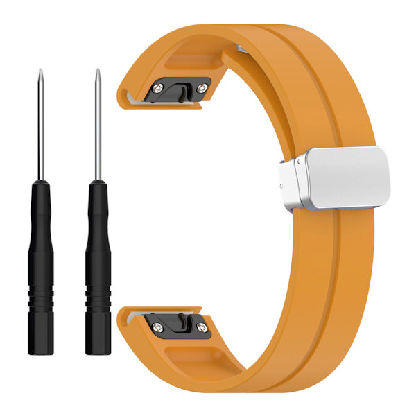 Lämplig för Garmin Fenix7x klockarmband Fenix7 6 5 snabb frigöring magnetiskt fällbart spänne rem 26mm Dark Yellow-Silver Buckle