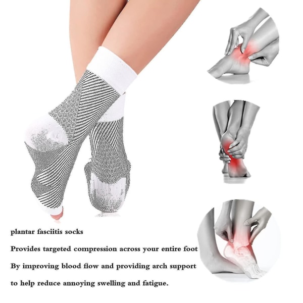 3 par neuropati sokker, beroligende sokker for neuropati smerte, tendinit kompresjonsstrømper, plantar fasciitt, neuropati - Hvit - White - L XL