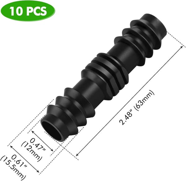 Droppbevattningskopplingar 16 mm 10-pack svarta PE-plast hullingförsedda raka kopplingar för trädgård, gräsmatta och växthussystem