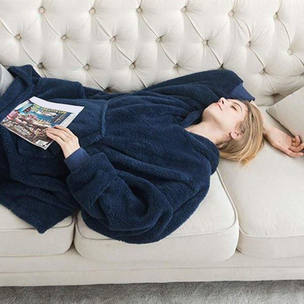 Oversized Hoodie Fleece-trøje Dobbeltsidet Bärbar Tæppe Par Mænd Kvinder Hjem Rosa