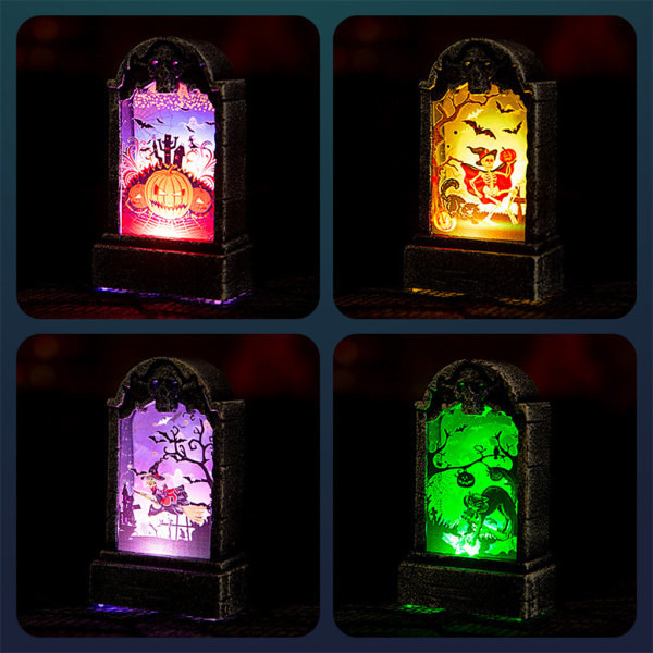 Halloween LED Lysdekorationer Lysende Gravsted Spøgelse Græskar Skelet Lanterne Gyser Natlys Fest Dekoration null - Sort Kat