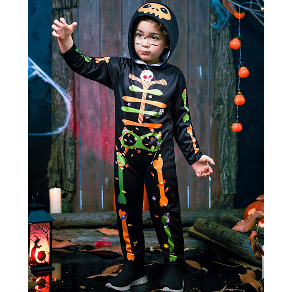 Skjelett Jumpsuit Barn Voksen 3D Trykk Bein Halloween Kostyme Hodeskalle Ut For Rollespill Fest granulated sugar 3-4 years