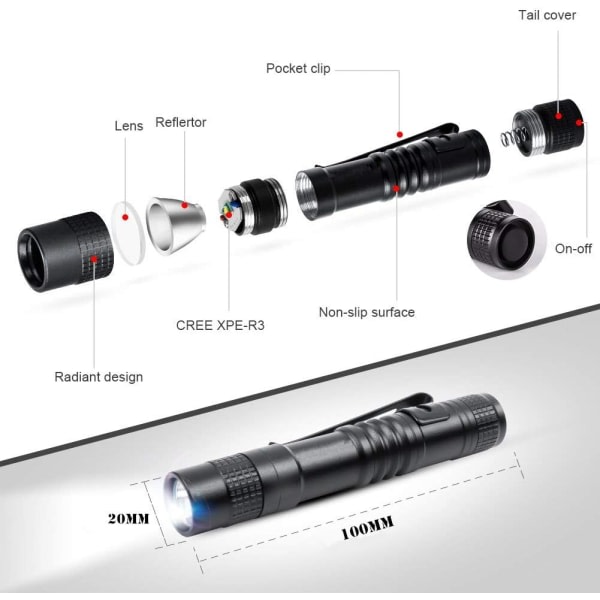 LED Pen Torch Mini Ficklampa - Liten ficklampa (1st, svart)