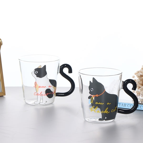 250ML e Cat Glas Juice Kaffekopp Mjölk Te Kaffe Glas Mugg Hvit
