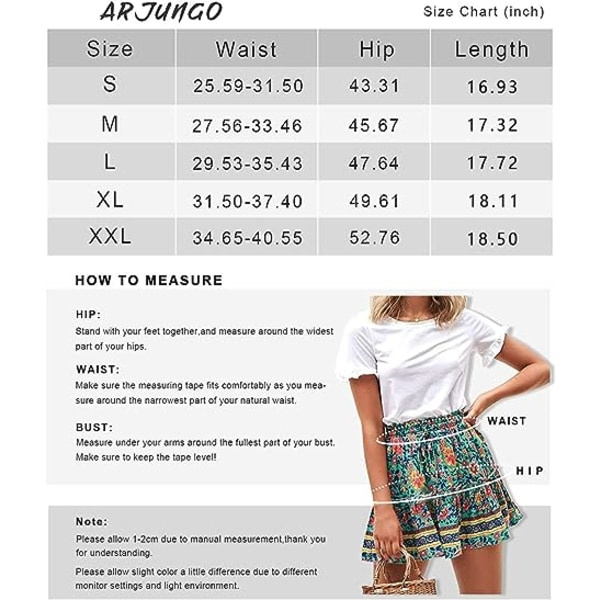 Kvinnors hög midja volang Boho minikjol (khaki, M)
