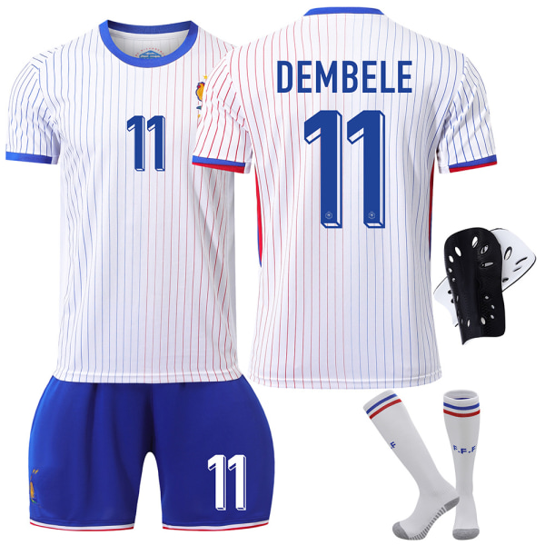 Frankrike 2024 landslagströja fotbollströja UEFA Euro edition hem barn vuxen set nr 11 DEMBELE With socks+protective gear L