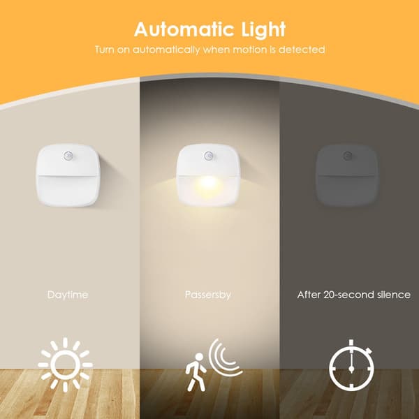 LED Nattlampor 3-pack, Rörelsesensor Batteridriven, Varmvit Inomhusbelysning För Sovrum, Hall, Trappor Och Garderob, Vit