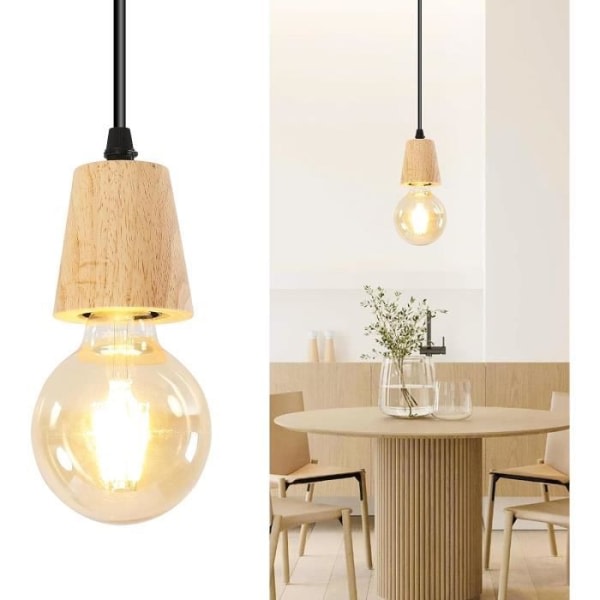 Vintage hängande ljus trä ljuskrona E27 Bas för vardagsrum Sovrum Matsal Office Bar Cafe (glödlampa ingår ej)