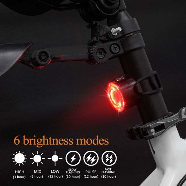 Cykelljus, vattentät LED-bakljus med 6 ljusstyrkalägen, USB uppladdningsbart säkerhetsljus, säkerhetsljus för mountainbike eller nattcykel