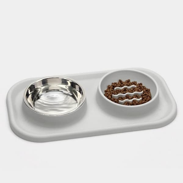 Slow Feeder-hundskål med dubbelsidig slickmatta i silikon, matskål i rostfritt stål för torrfoder och våtfoder, för små, medelstora och stora hundar