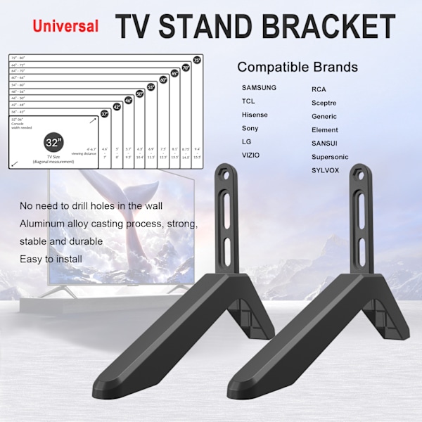 Universellt TV-stativ med skruvar - Enkel installation - Bordsstativ för Vizio, Samsung, LG, TCL, Hisense