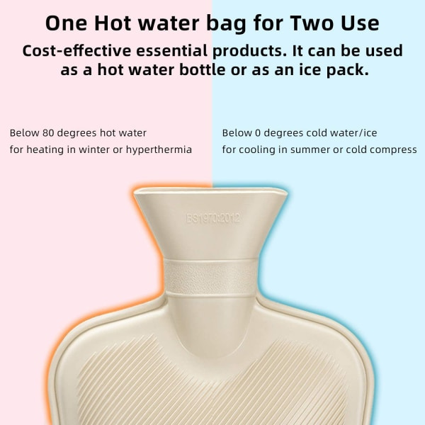 Varmtvandspose med cover 2,0L Stor klassisk BPA-fri varmtvandsflaske (grå) til seng-, skulder- og håndsmerter, menstruationssmerter, varm komprimering og forkølelsesterapi
