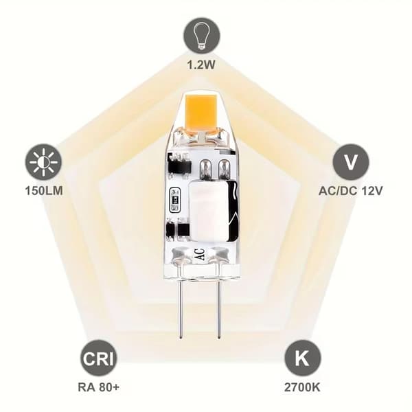 12-pack G4 LED minilampor, AC/DC 12V 1.2W varmvit 2700K dubbelstift LED-pärlor