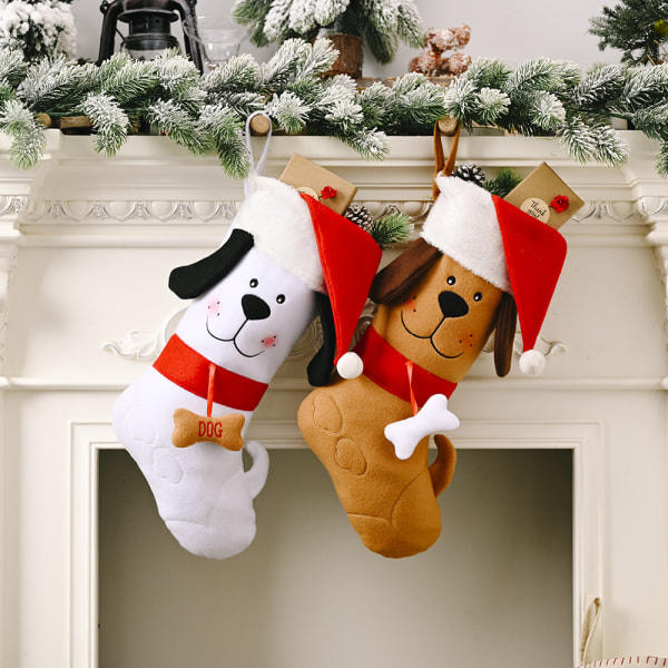 2 kpl Koiran joulu sukka Kirjailtu koirakuvio Joulu sukka Koristeellinen huopa Henkilökohtainen koira sukka Xmas Lemmikki Ben Ripustettava koira sukka f