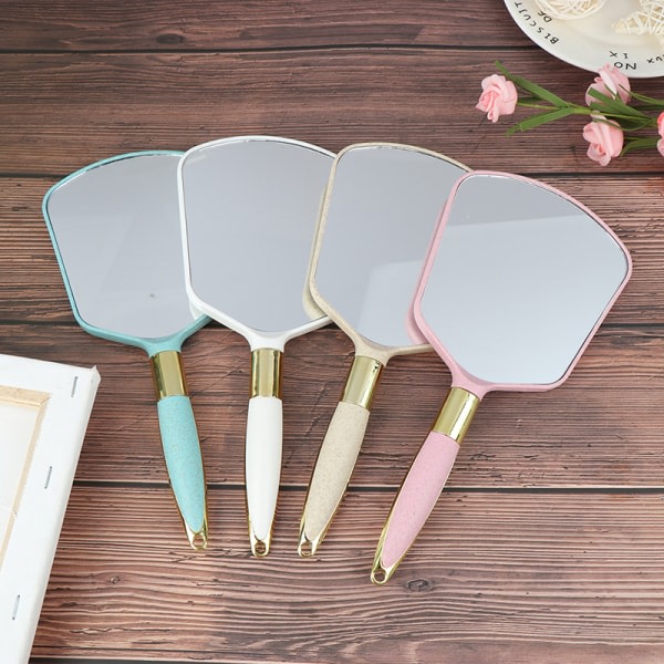 Plast Vintage Håndspejl Makeup Spejl Rektangel Hol Hvid one size White one size
