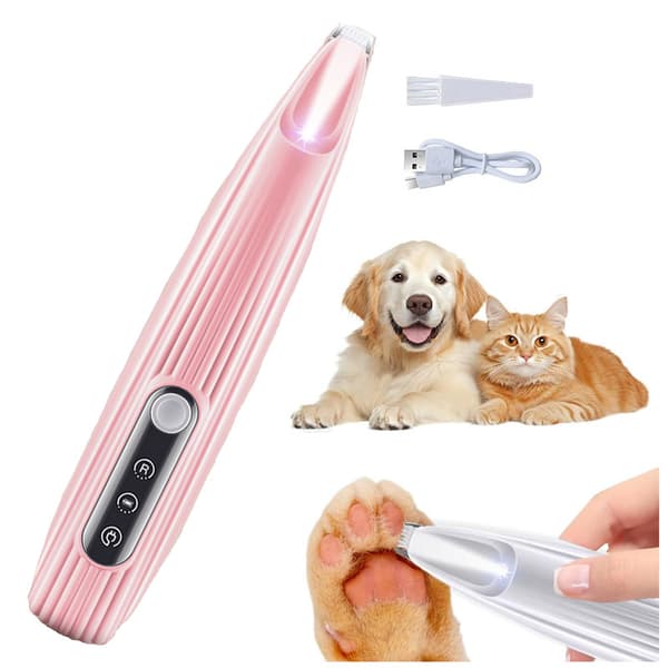 Dog Trimmer - Low Noise, LED Light, USB Rechargeable Nail Clipper Pink