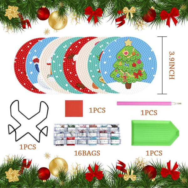 8 stk jule diamantmaleri underlag sett med holder