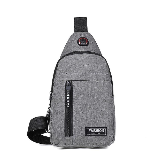 Mode slingväska för män Vattentät Crossbody ryggsäck Sport Casual bröstväska med hörlurshål Grå Grey
