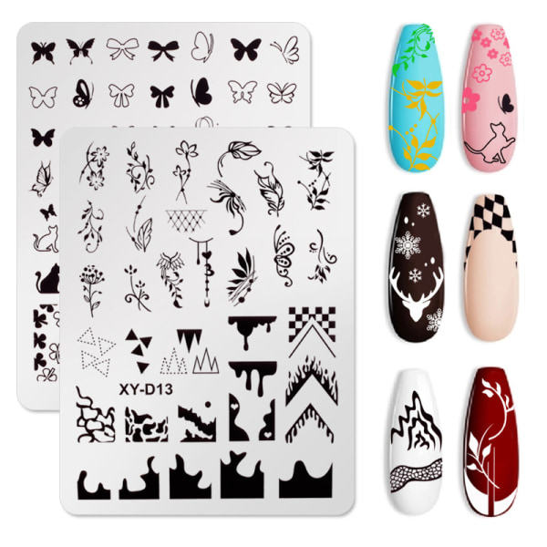 Neglekunst stemplingsplader Billedstempling Skabelon Blomst Gitter Charm A6