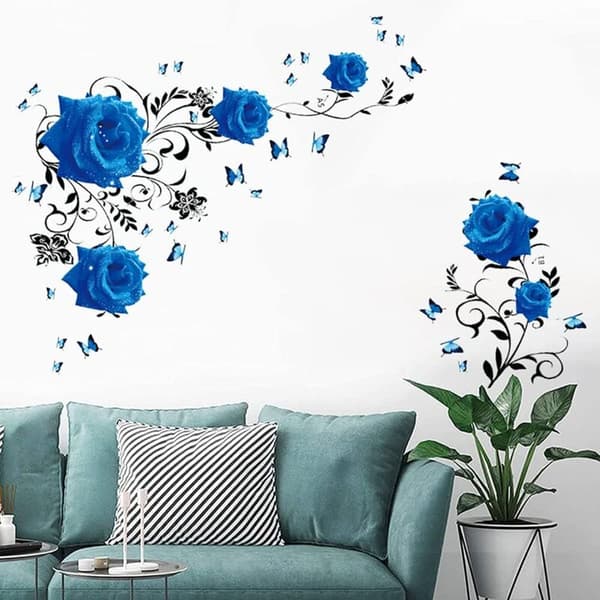 Väggdekor, Blå Ros Väggdekaler - Blå Pion Blomma Väggdekor - Vinyl Väggkonst för Sovrum TV Väggdekor
