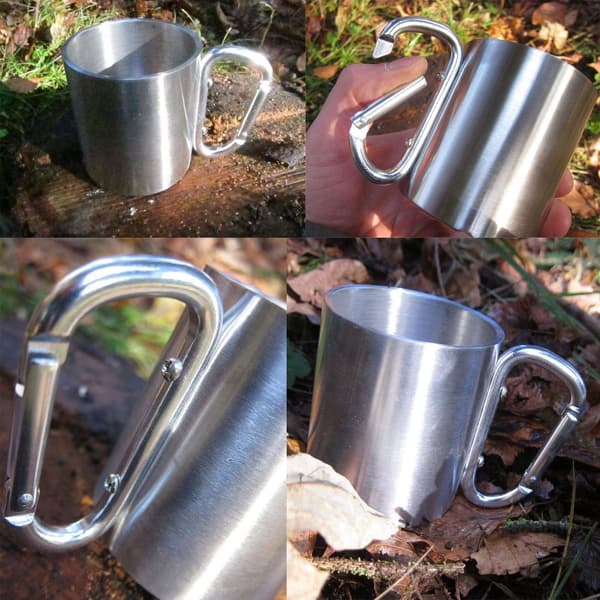 Utomhusmugg, 300 ml rostfritt stål, campingmugg med skruvlock, silver