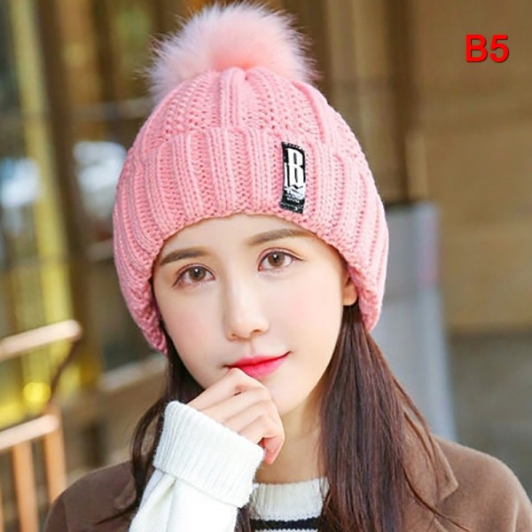 Vinterstrikket halstørklæde sæt tyk varm skullies beanies hatte F B5 one size B5 one size