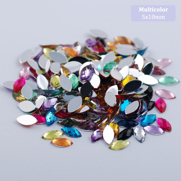 200 stk Akryl øyefasong Krystall Edelstener Lim på Diamantstein Fla Multicolor 5x10mm