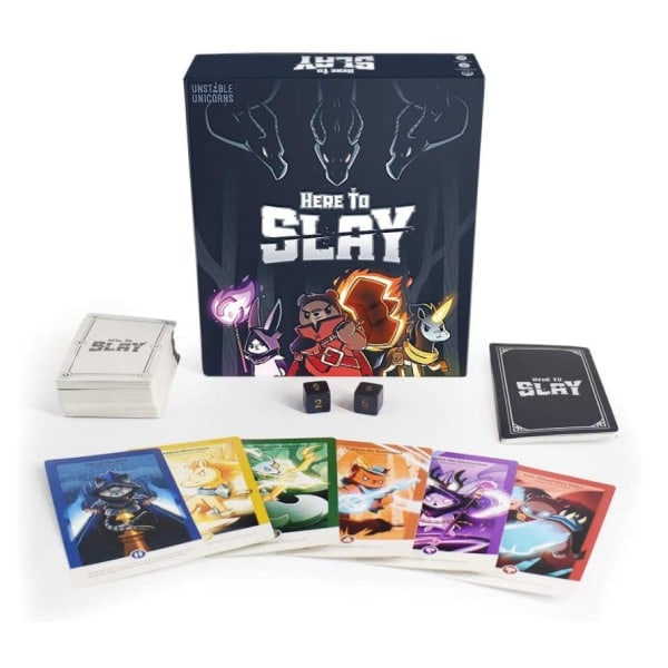 Here to Slay kortspil, familiefest, cardstock, sort