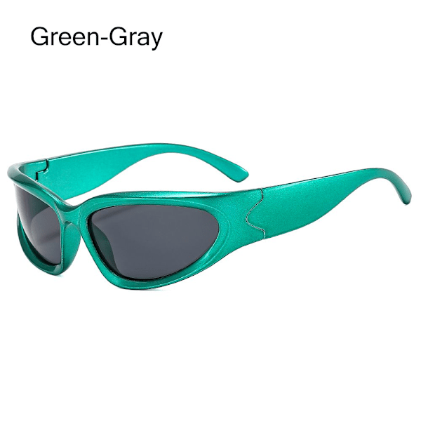 Y2K Omlott Solglasögon Vintage Punk Goggle Glasögon Green-Gray
