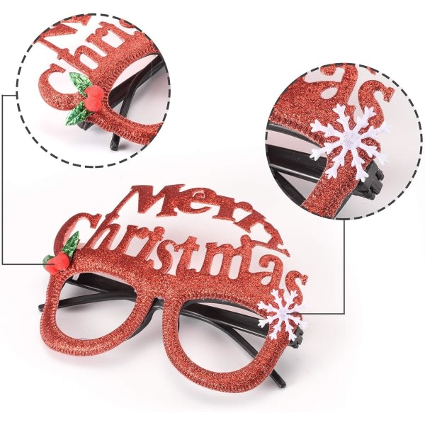 16 stycken julglasögon, söta julglasögonbågar, flexibla för att passa olika storlekar, mycket roligt och festligt