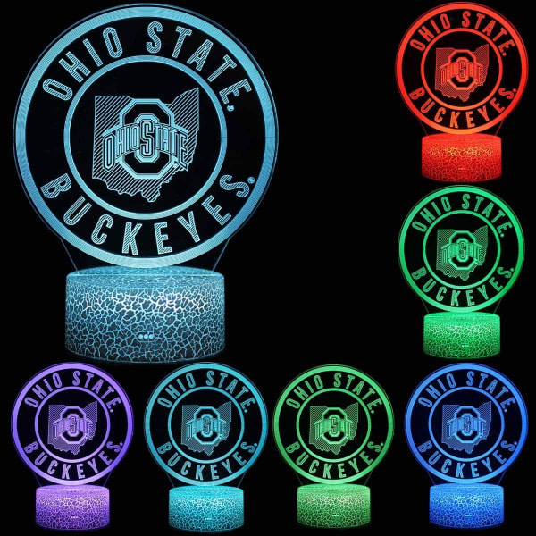 3D Illusion Nattlys Ohio State Team Logotyp Fotball Sport Fan Lampa for Kvinner Menn Jenter Gutter