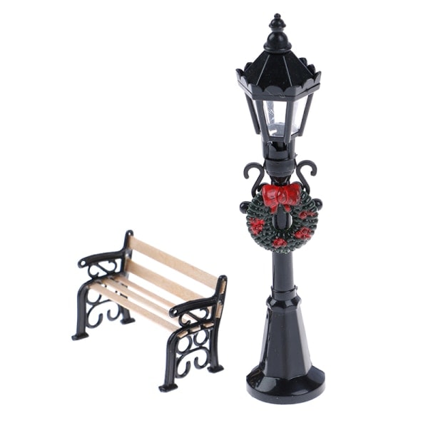 1/12 Dukkehus Miniature Jul Park Gadelampe & Bænk Dol