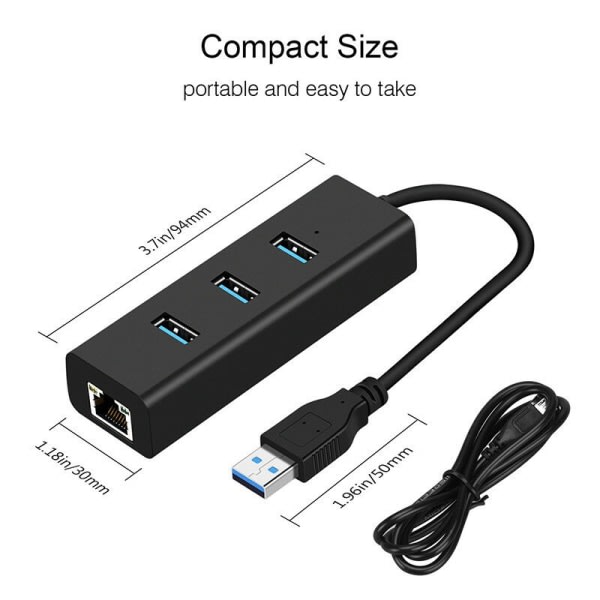 3-portars USB 3.0 Gigabit Ethernet Lan RJ45 nätverksadapterhubb