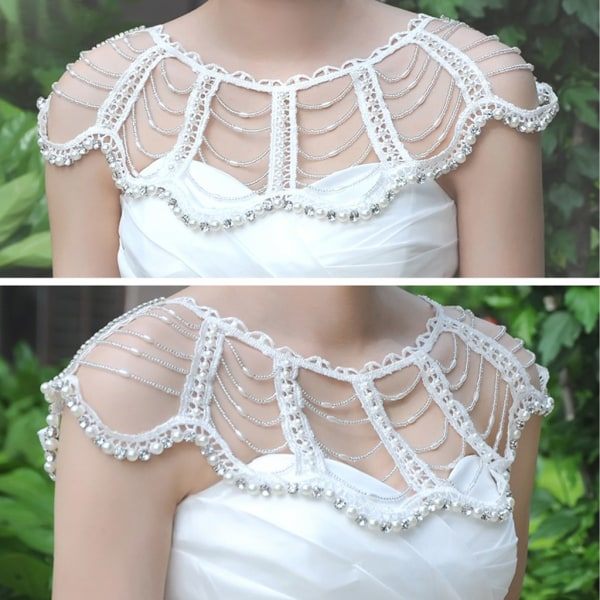 Simulerad Pärla för Rhinestone Beading Bib Halsband Kvinnor Bröllop Brud Handgjorda Smycken Kropp Axelbälte Sjal Krage Sele Kostym Tillbehör