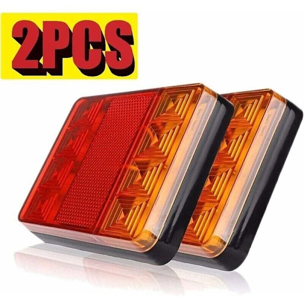 2 stk. LED tilhenger baklykter bremselys vanntett universell signalindikator for lastebil campingvogn varebil båt bil styling varsling 12V (8LED)