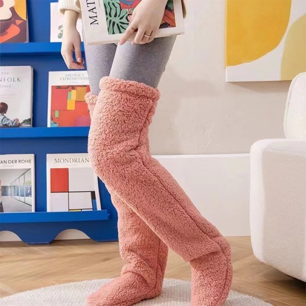 Over Knee High Fuzzy Long Socks Plyschstrumpor Benvärmare Vinn rosa en one size