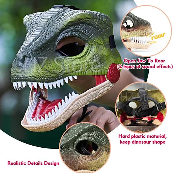 Dino maske med lyd, hård plast, Halloween dinosaur legetøj
