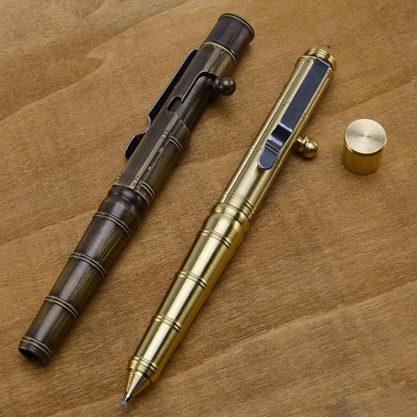 Käsintehty messinki-geelikyni Retro Bamboo Node Bolt -tyyppinen kynä Military Bolt Pen Sujuva kirjoitus geeli-mustekynät Metalliset Edc Pen Retro musta