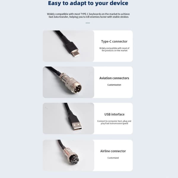 Mekanisk Tastatur Loop USB Tastatur Kabel SORT black