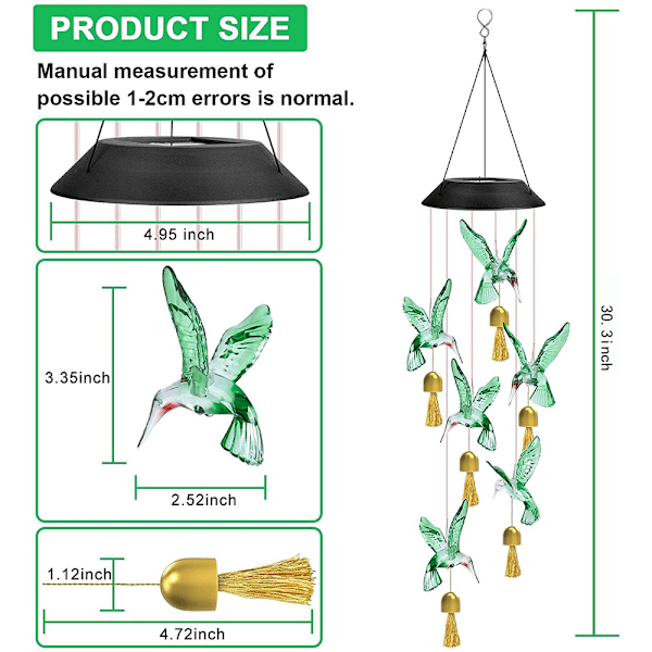 Solcelled Vindklokke LED Kolibri Vindklokke Havelys Dekorativt Lys Blue hummingbird