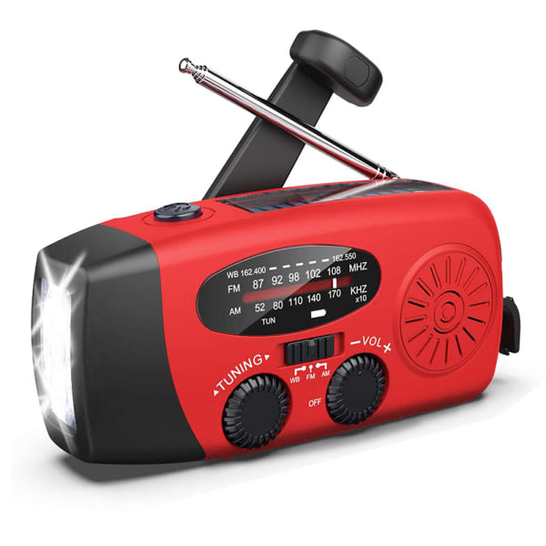 CDQ Bärbar Handvev Solcellsladdad Nödradio AM/FM Radio Röd