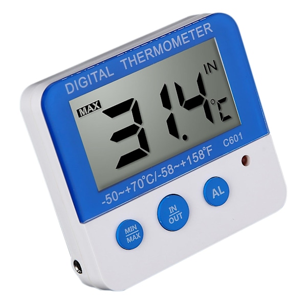 Digitalt kjøleskapstermometer med alarm og maks/min temperatur - Lett å lese LCD-skjerm - Digitalt kjøleskaps- og frystermometer for innendørs og utendørs