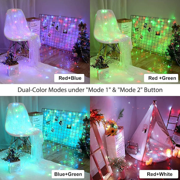 Indendørs julelys, 10m, 100 LED-lys, USB, med kobbertråd, 18 skiftende farver, 24 tilstande, RGB, vandtæt dekoration färgglad 100 LED