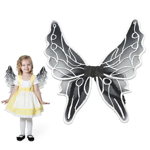 Fairy Wings Black Black Butterfly Wings Black Angel Halloween Kostymer För flickor Barn Halloween Dräkt Ängla Vingar Vikbar