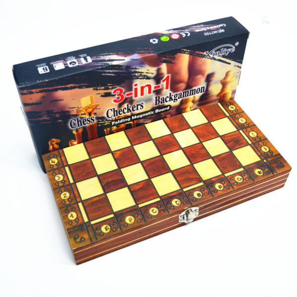 Tre magnetisk sjakk 3 i 1 sett bærbart sammenleggbart puslespill Atletisk brettspillleker W7702H(29CM)