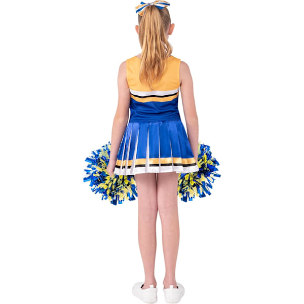 Cheerleaderdräkt för flickor, söt cheerleader-outfit, blå och vit cheerleaderuniform för Halloween-utklädning och rollspel blå guld M (8–10 Jahre)