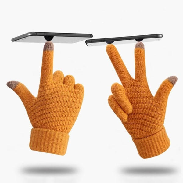 Varme vinter Touch-hansker Stretch strikkede votter Ull Full Finger Rosa